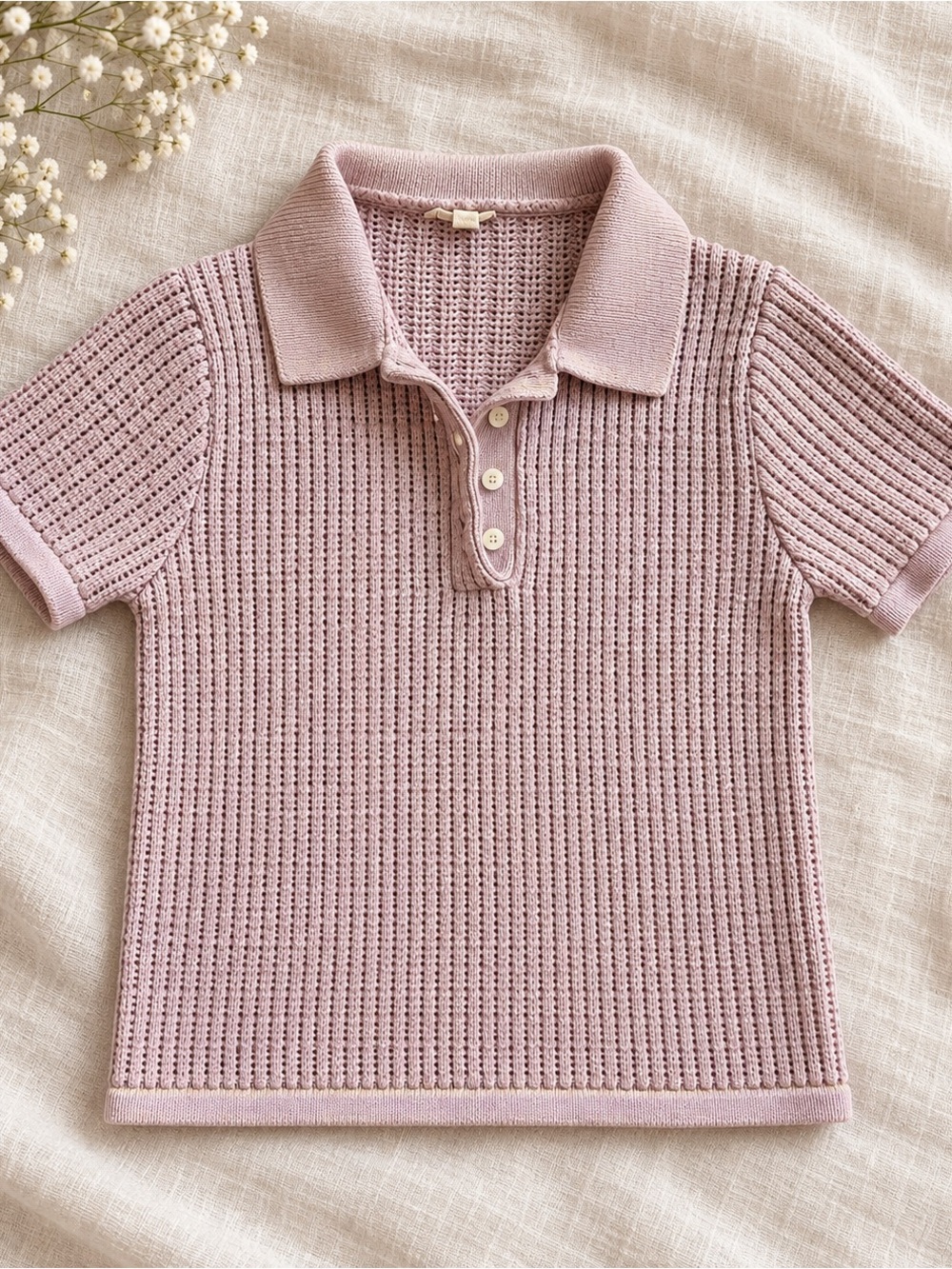 Knit Polo Top in Dusty Pink